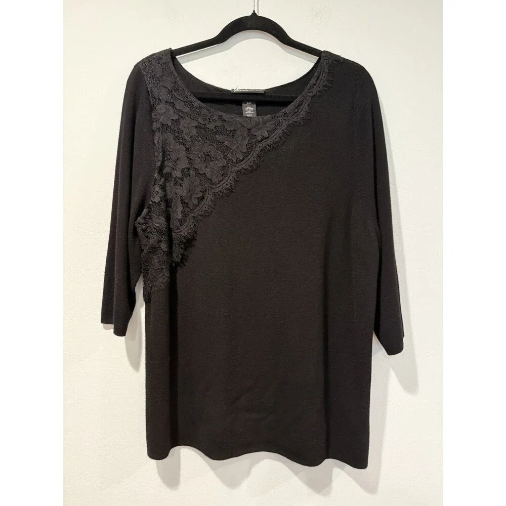 Lane Bryant 3/4 Sleeve Knit Sweater Womens 18/20 Black Lace Stretch Travel